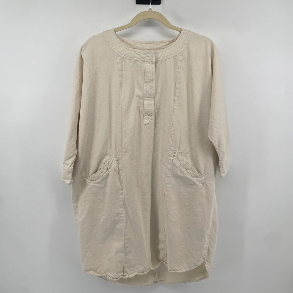 BDG Tunic Dress Women Medium Cream Denim Oversized Utility Pockets 3/4 Sleeve